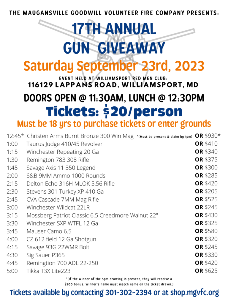 17th Annual Gun Giveaway MGVFC Fundraising